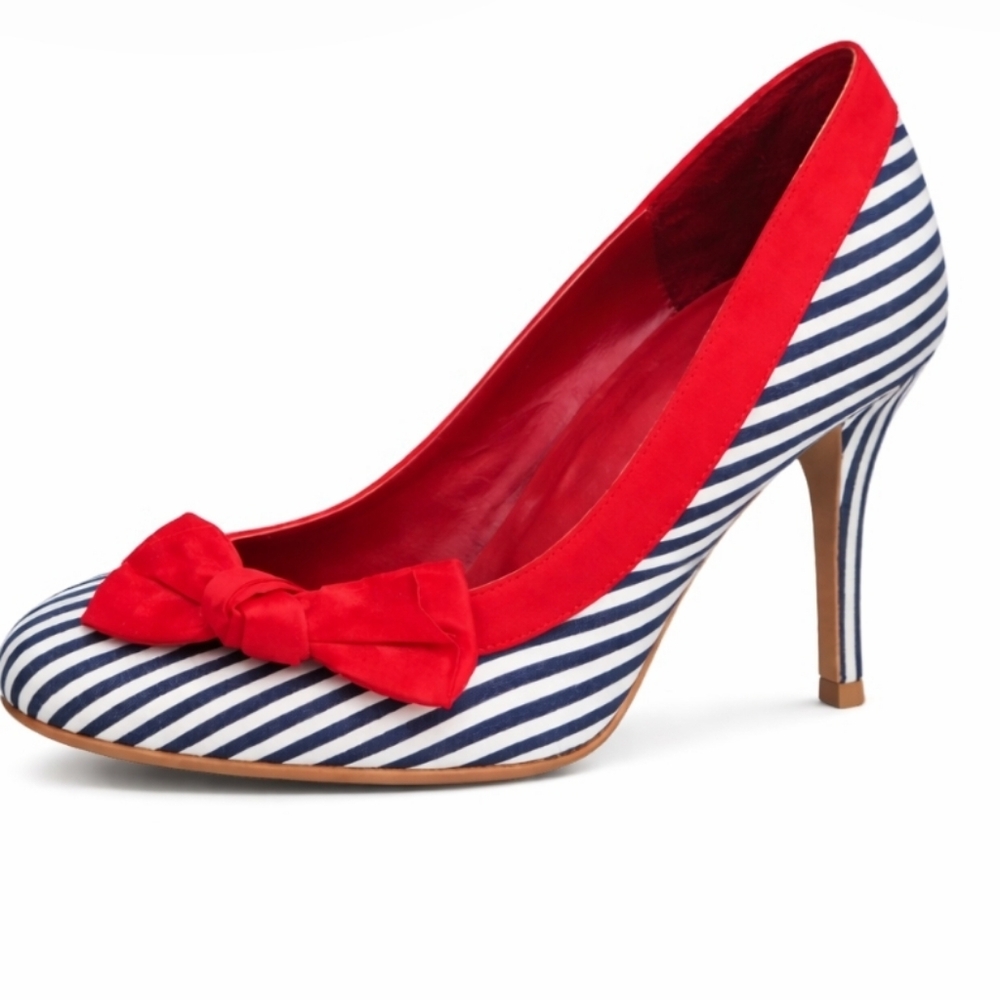 ⭐️ Host PicK⭐️Kurt Geiger | Navy White Striped  Heels Red Satin Bow Size 11